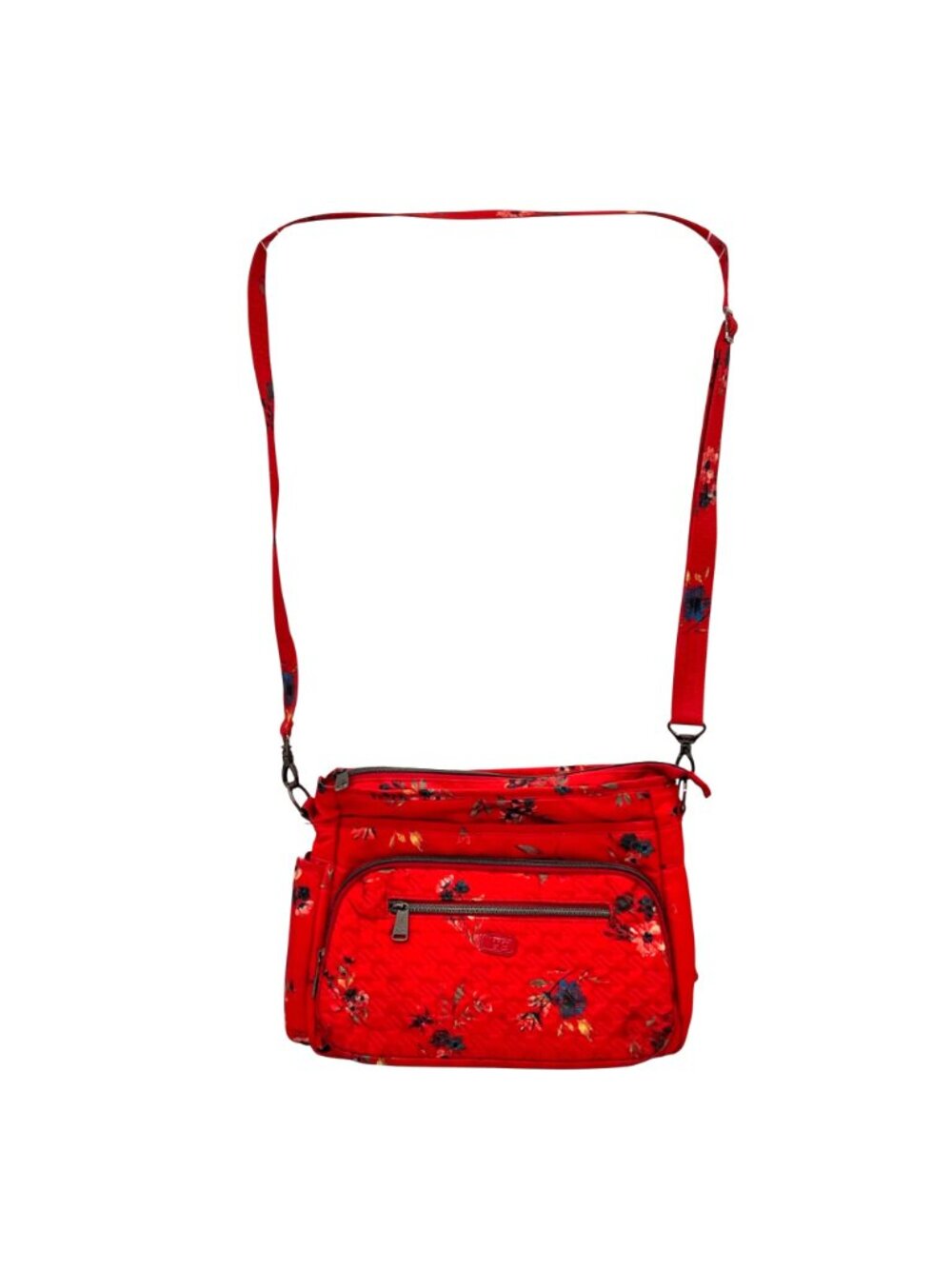 Lug Shimmy Crossbody Bag Adjustable Strap Red Floral Quilted Polyester Key Strap - Picture 2 of 16